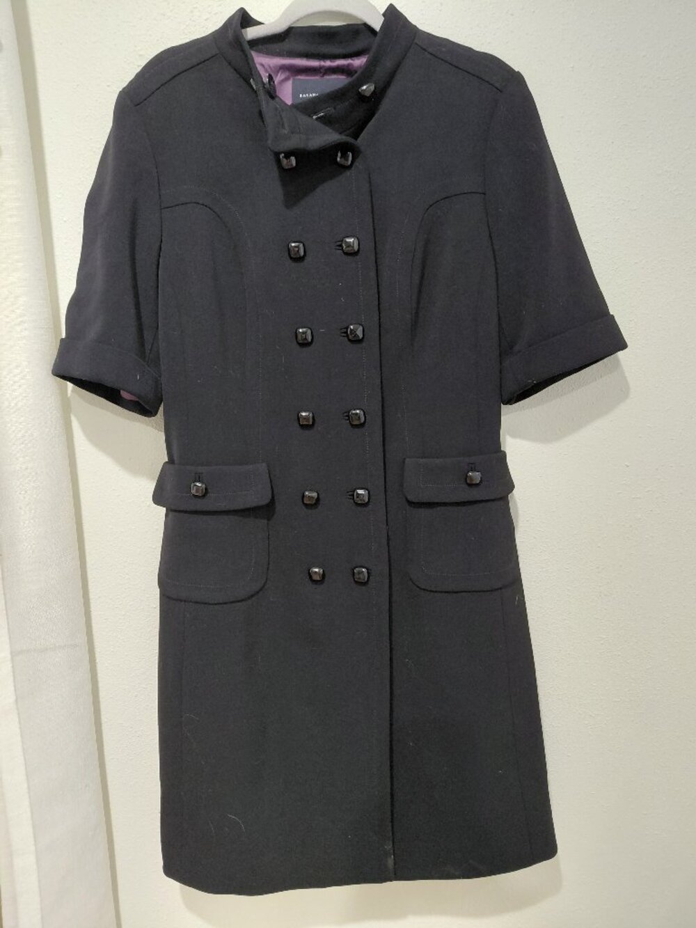 Banana Republic Black Double Breasted Short Sleeve Dress Coat Wool Size 14
